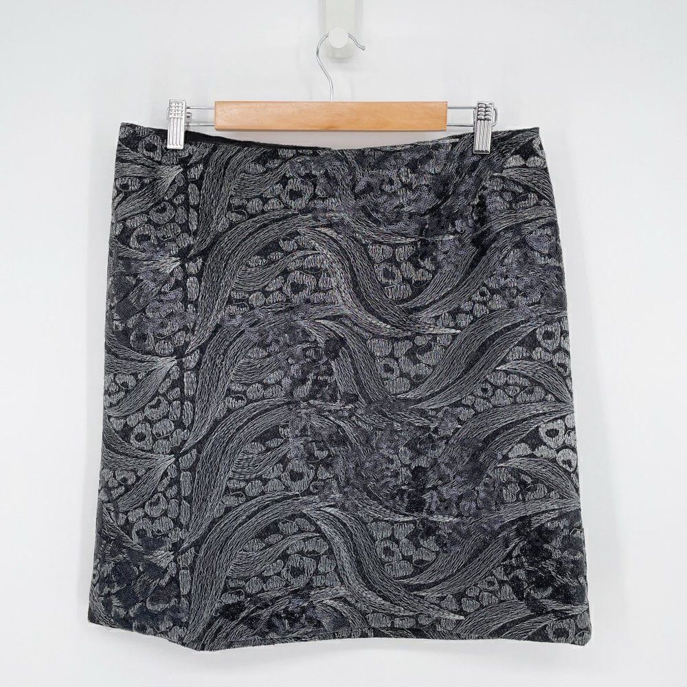 Ann Taylor Metallic Sequin Pencil Mini Skirt Black Women's 12